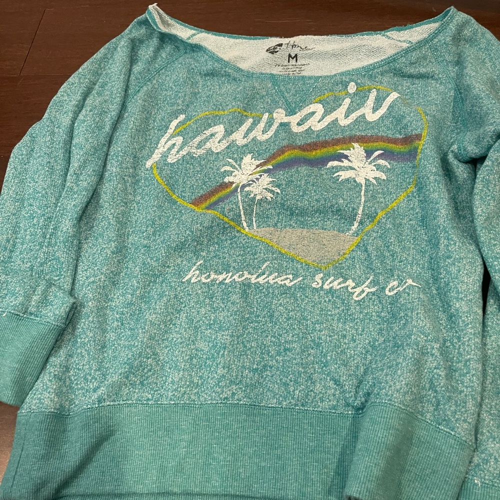 guc honolua wide neck teal Hawaii Graphic Sweatshirt rainbow medium - Picture 1 of 9